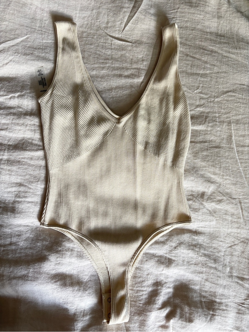 Dynamite Cream Ribbed Scoop-Neck One-Piece Bodysuit